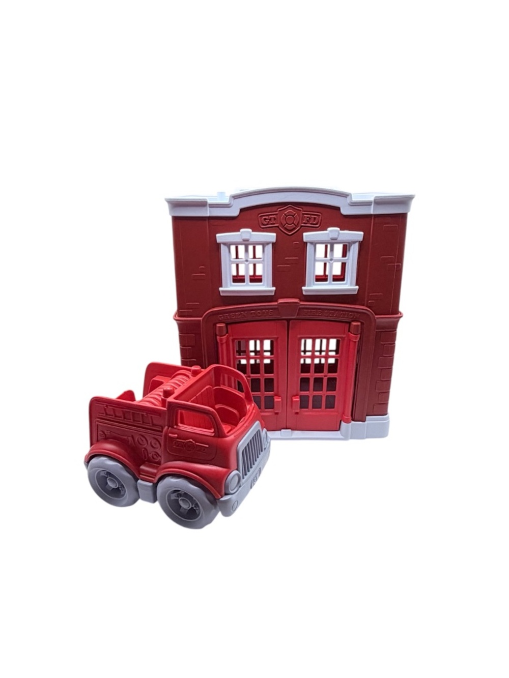 Green Toys Fire Station Playset Set w/ Red Fire Engine Ages 2-6 Made In USA